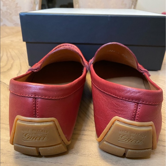 ❤️ Authentic Red Leather Gucci Loafers size 38 1/2 - Picture 6 of 9